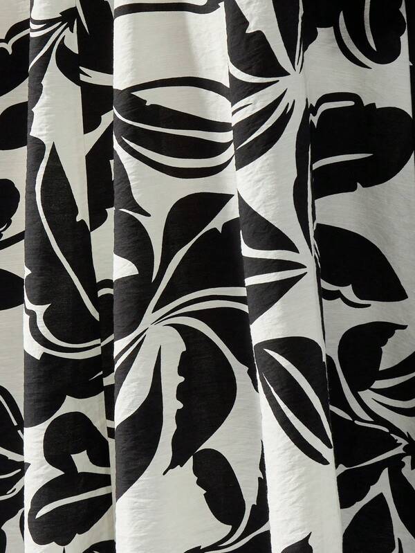 Missguided MISSGUIDED Leaf Print Linen Ruffle And Seam Detail Midi Dress