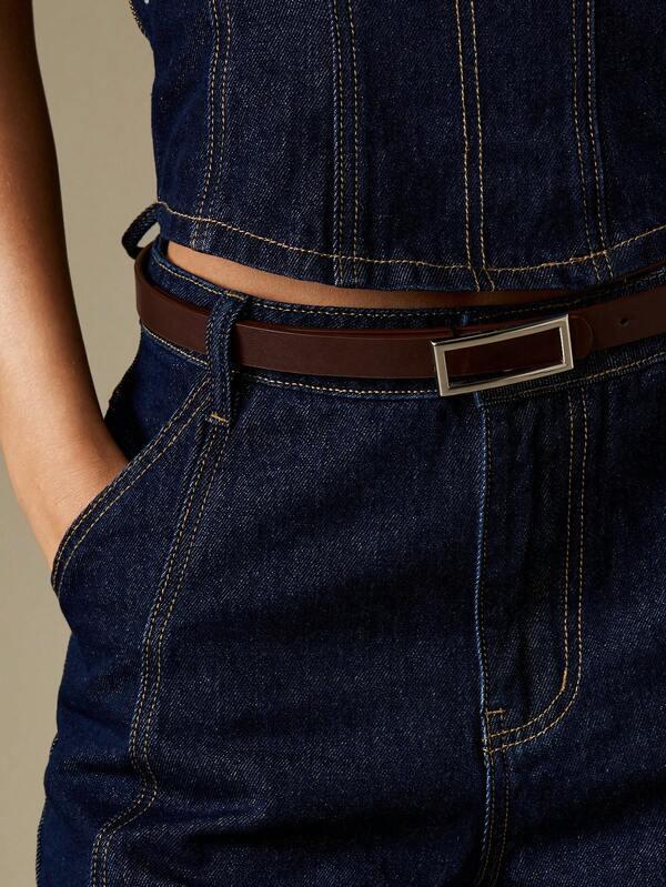 Missguided MISSGUIDED Leather Belt With Rectangular Metal Buckle Modern Design