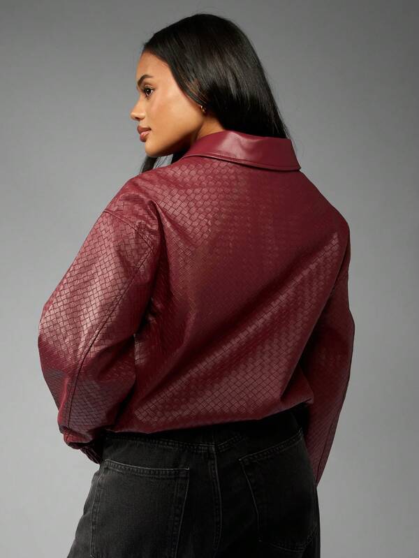 Missguided MISSGUIDED Leather Bomber Jacket With Quilted Pattern