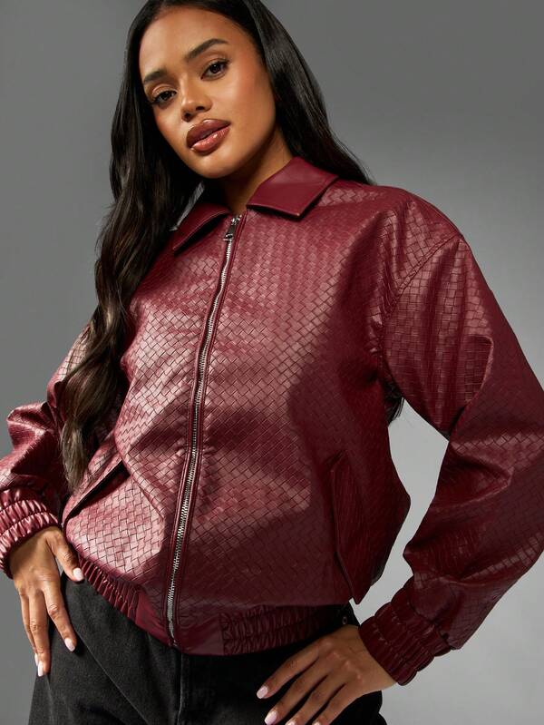 Missguided MISSGUIDED Leather Bomber Jacket With Quilted Pattern