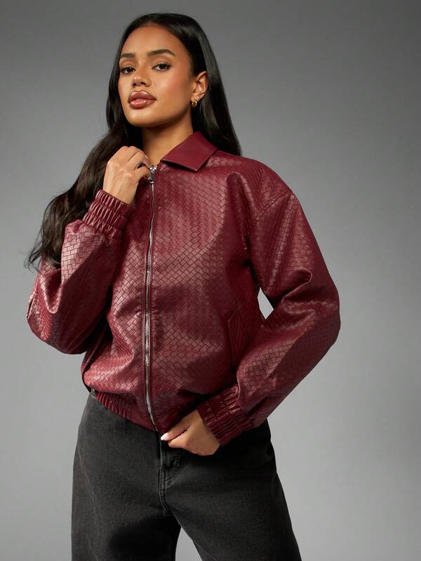 missguided MISSGUIDED Leather Bomber Jacket With Quilted Pattern