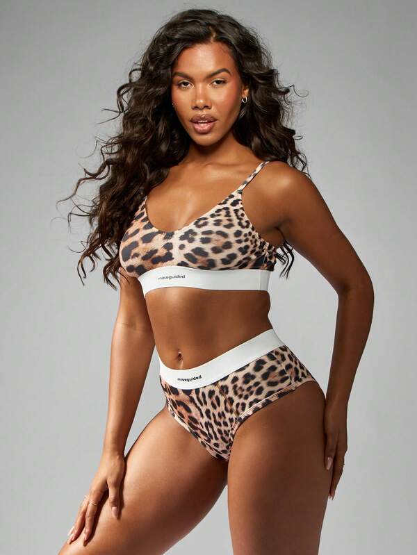 Missguided MISSGUIDED Leopard Print Active Support Sporty Bra And Bralette