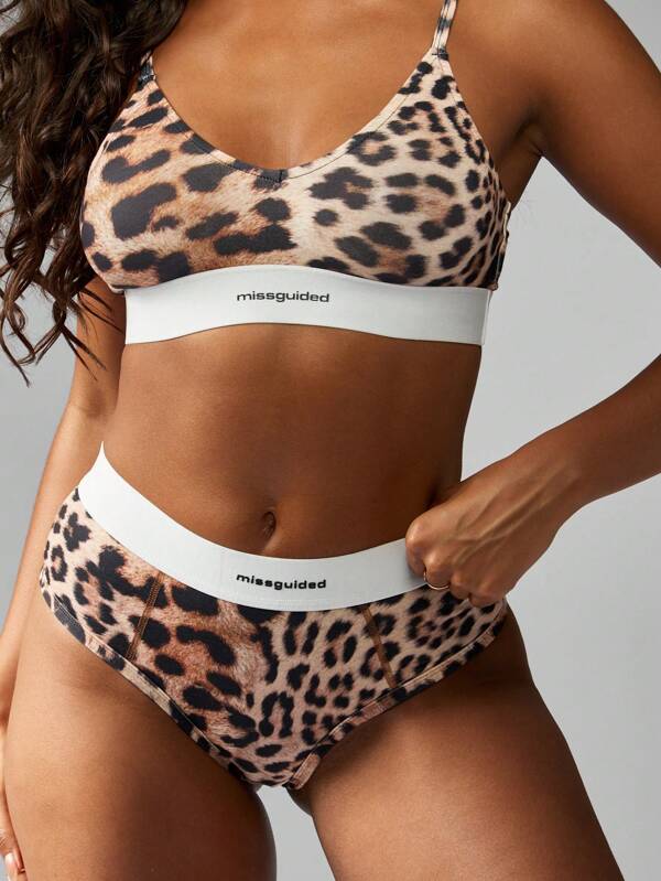 missguided MISSGUIDED Leopard Print Active Support Sporty Bra And Bralette
