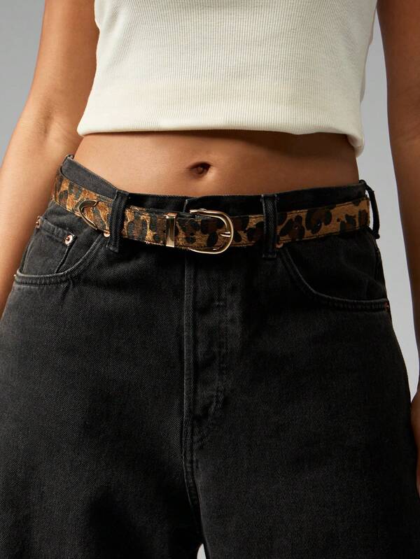 Missguided MISSGUIDED Leopard Print Belt With Gold Buckle
