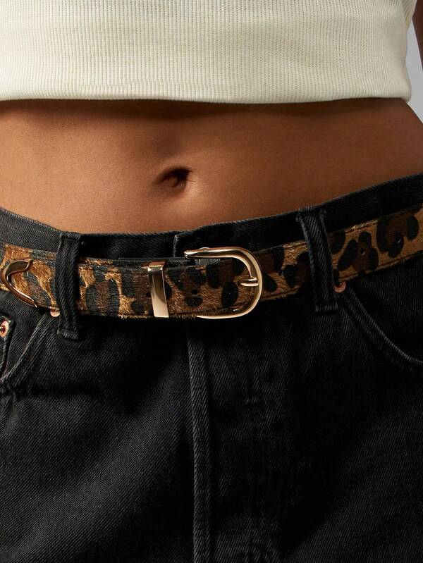 Missguided MISSGUIDED Leopard Print Belt With Gold Buckle