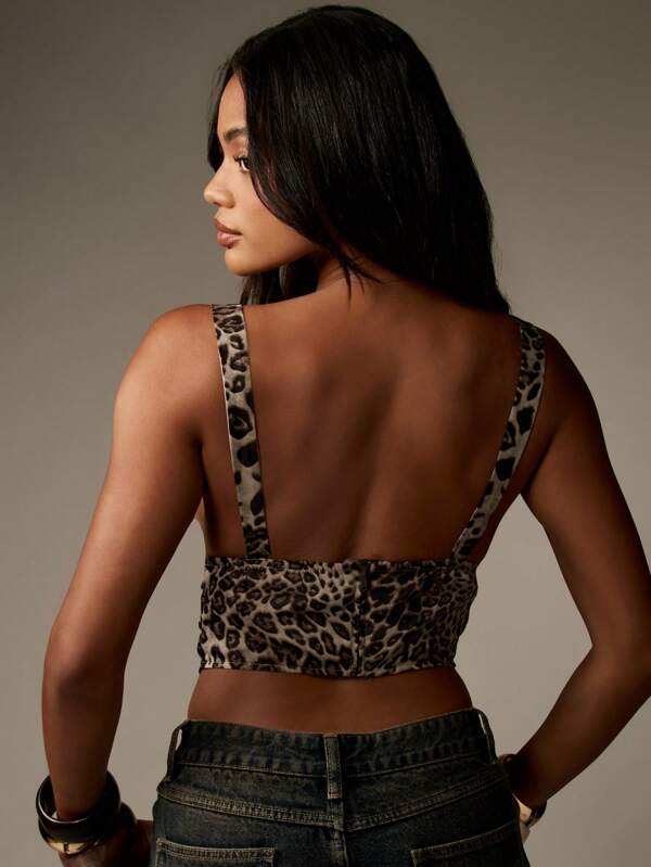 Missguided MISSGUIDED Leopard Print Corset Style Cami Top Lace Up Front Boned