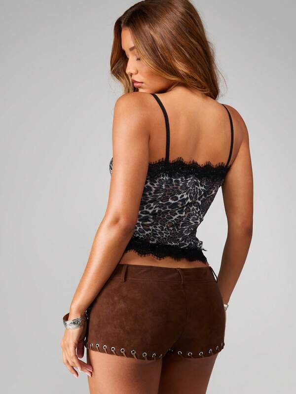 Missguided MISSGUIDED Leopard Print Corset Top With Lace Trim