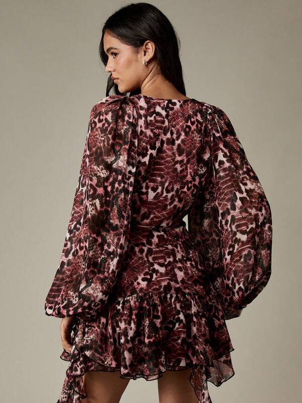 Missguided MISSGUIDED Leopard Print Cowl Neck Mini Dress With Ruffles