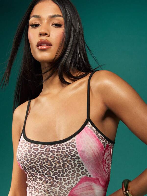 Missguided MISSGUIDED Leopard Print Floral Elegant Spaghetti Strap Maxi Dress