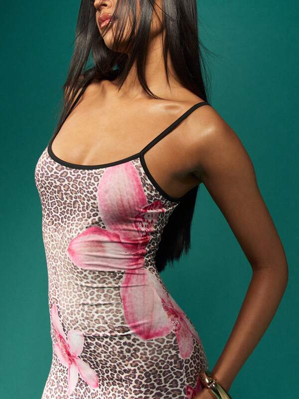 Missguided MISSGUIDED Leopard Print Floral Elegant Spaghetti Strap Maxi Dress