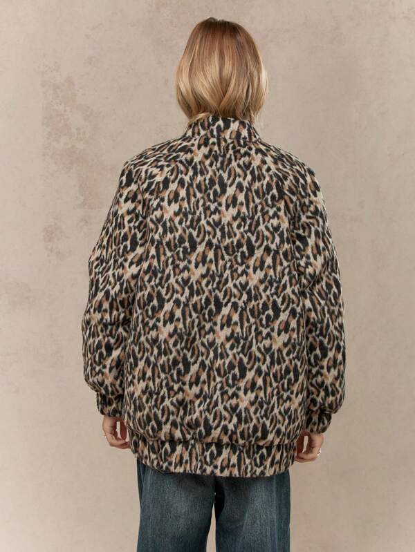 Missguided MISSGUIDED Leopard Print Fuzzy Wool Blend Bomber Women Jackets