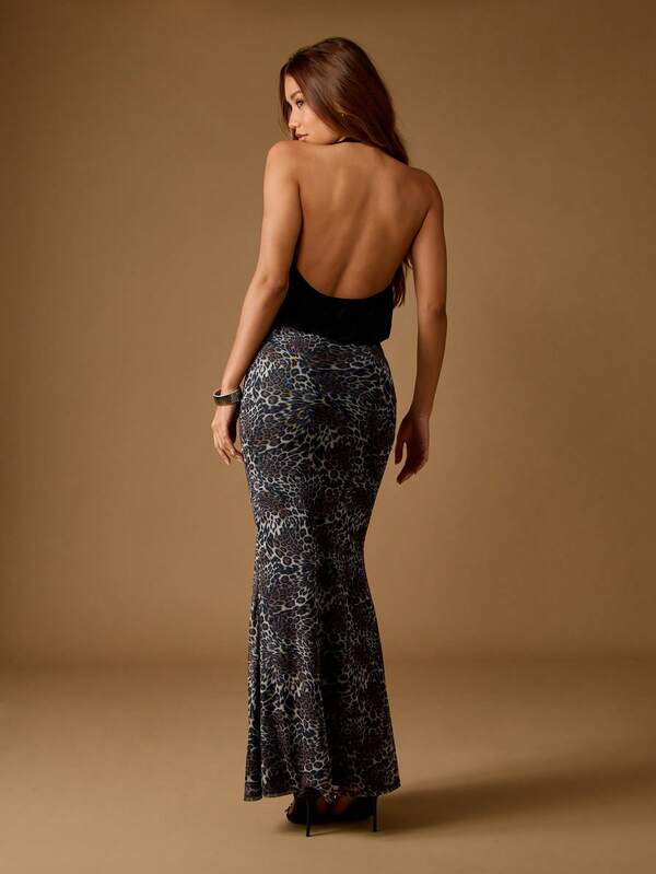 Missguided MISSGUIDED Leopard Print Halter Maxi Dress With Backless Design