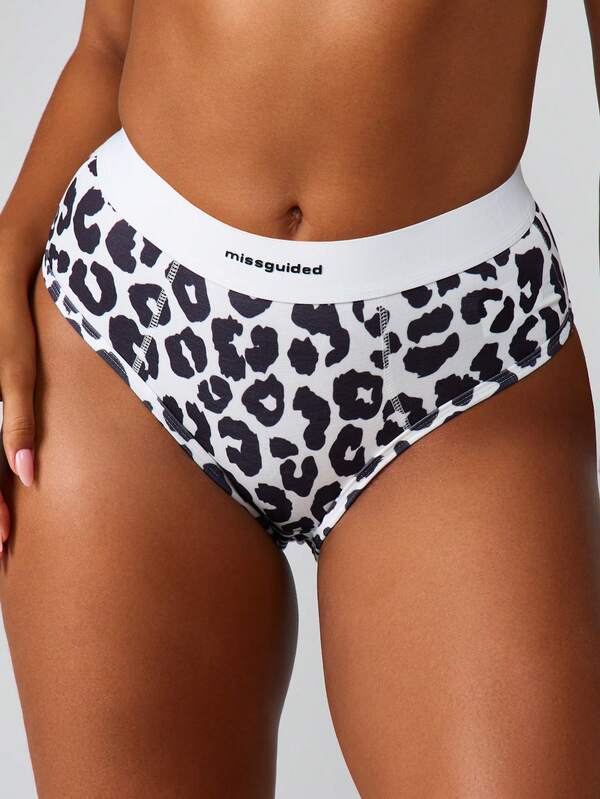 missguided MISSGUIDED Leopard Print High Waisted Brief