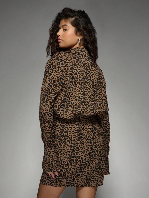Missguided MISSGUIDED Leopard Print Long Sleeve Button Down Mini Shirt Dress