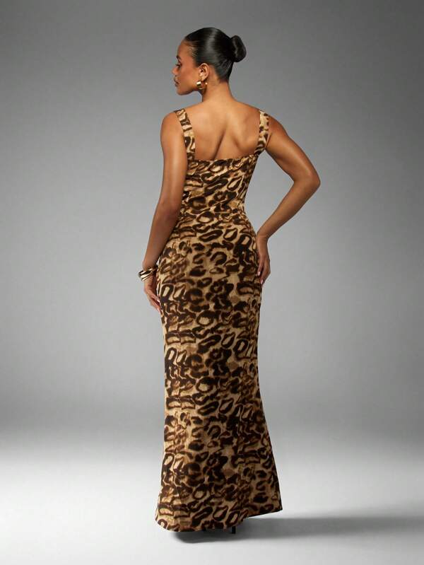 Missguided MISSGUIDED Leopard Print Maxi Dress With Ruched Bust Detail