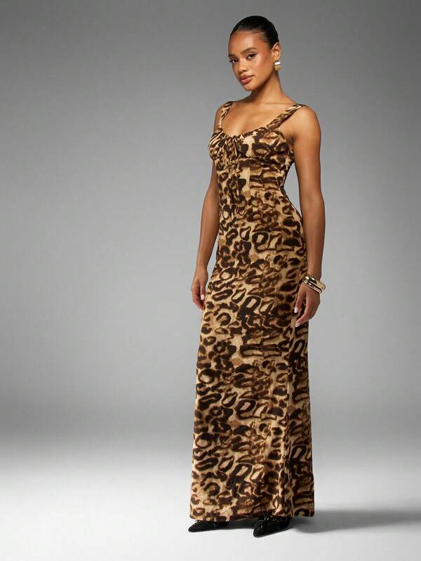 Missguided MISSGUIDED Leopard Print Maxi Dress With Ruched Bust Detail