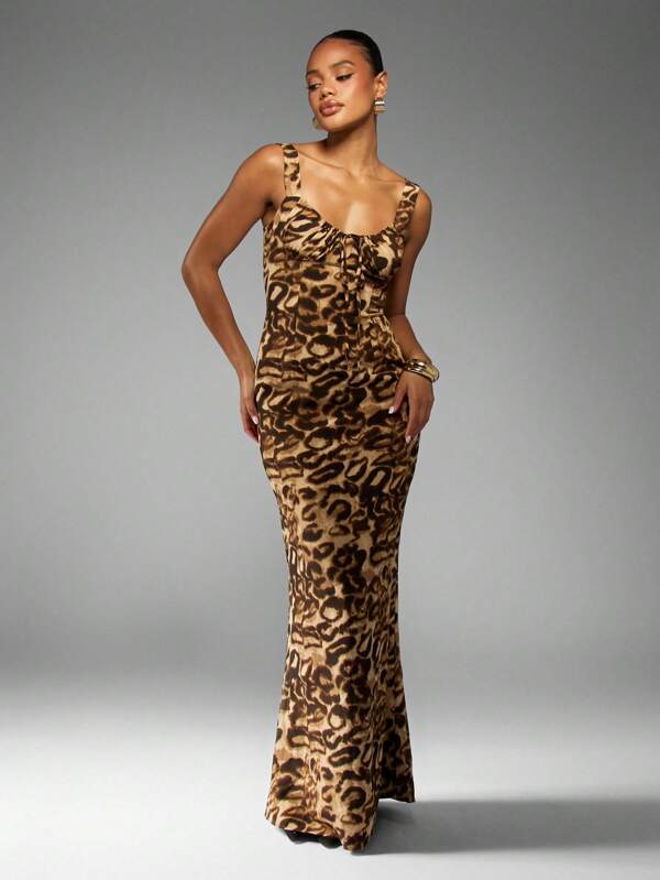 missguided MISSGUIDED Leopard Print Maxi Dress With Ruched Bust Detail