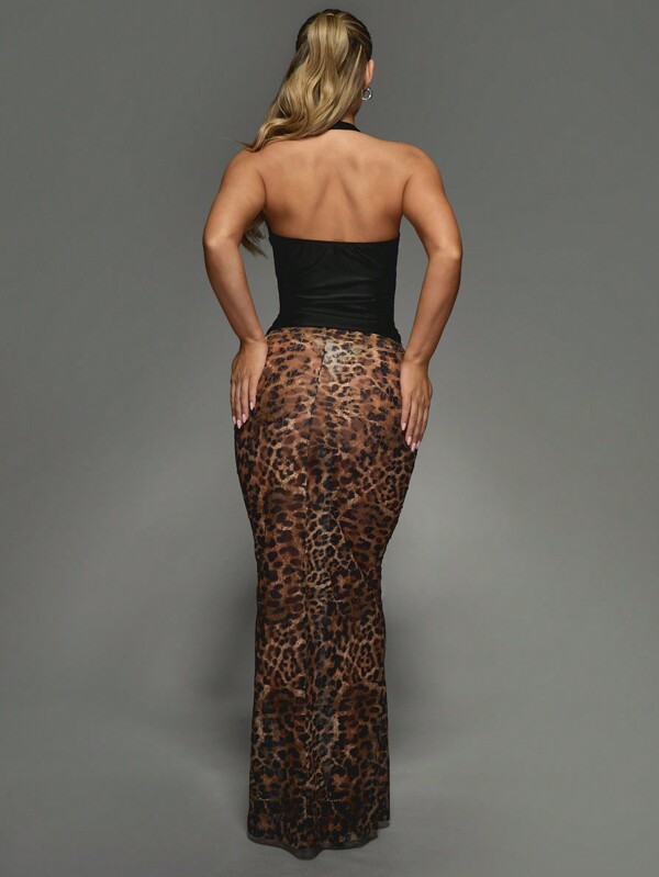 Missguided MISSGUIDED Leopard Print Mesh Maxi Skirt With Lace Pattern