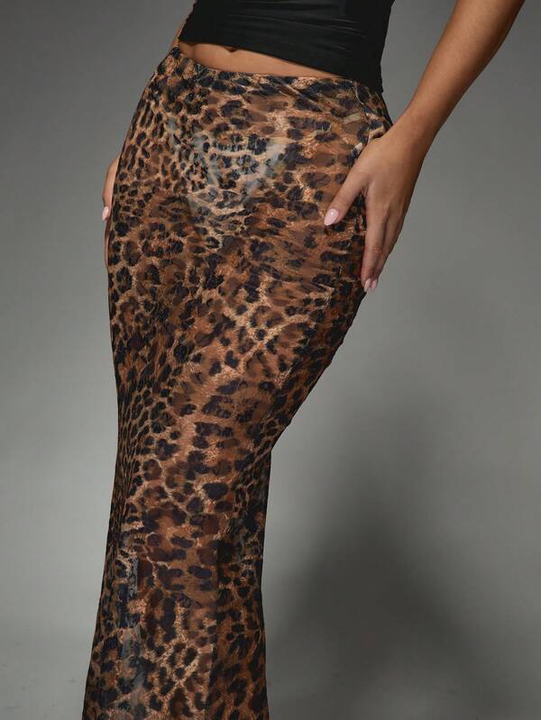 Missguided MISSGUIDED Leopard Print Mesh Maxi Skirt With Lace Pattern