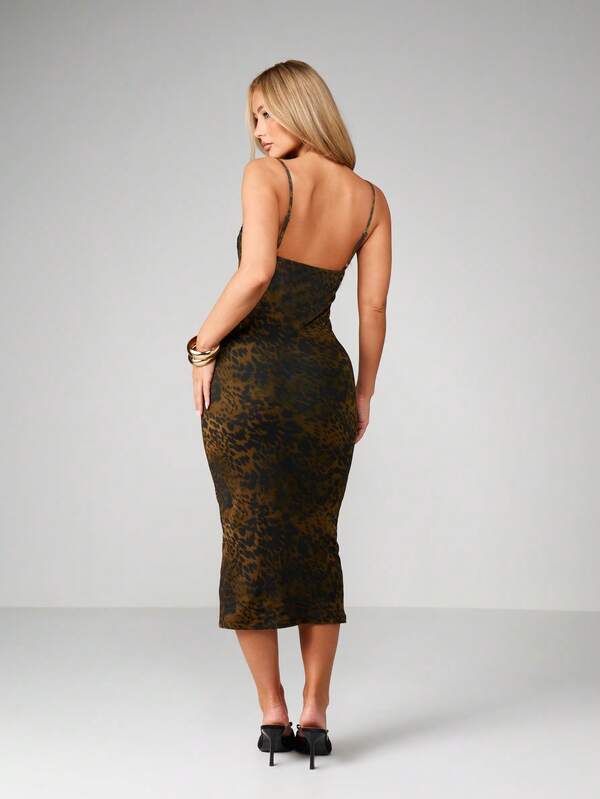 Missguided MISSGUIDED Leopard Print Mesh Midi Dress With Lace Cups