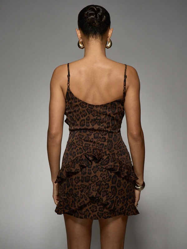 Missguided MISSGUIDED Leopard Print Ruched Bodycon Cowl Neck Spaghetti Strap Mini Dress