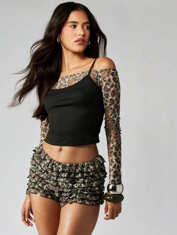 missguided MISSGUIDED Leopard Print Ruffle Bloomers With Lace
