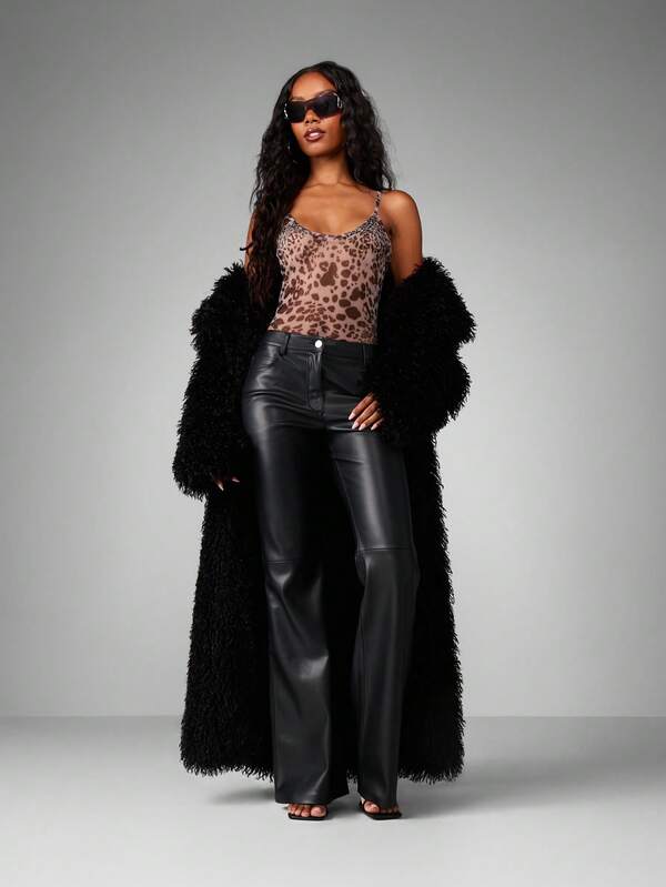 Missguided MISSGUIDED Leopard Print Scoop Neck Bodysuit With Long Straps