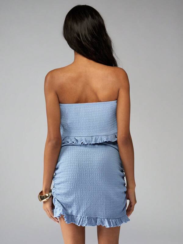 Missguided MISSGUIDED Light Blue Ruched Smocked Two Piece Set