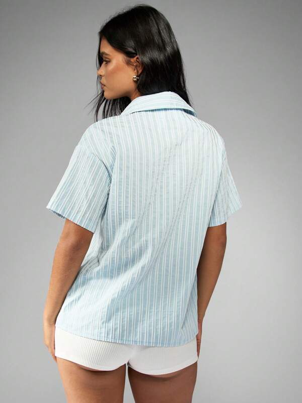 Missguided MISSGUIDED Lightweight Button Down Striped Loose Fit Shirt