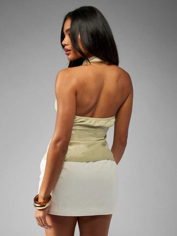 Missguided MISSGUIDED Lightweight Linen Blend Backless Halter Neck Corset Top