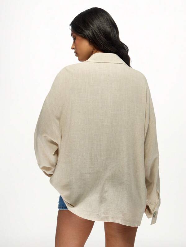 Missguided MISSGUIDED Lightweight Linen Button-Down Oversized Long Sleeve Shacket