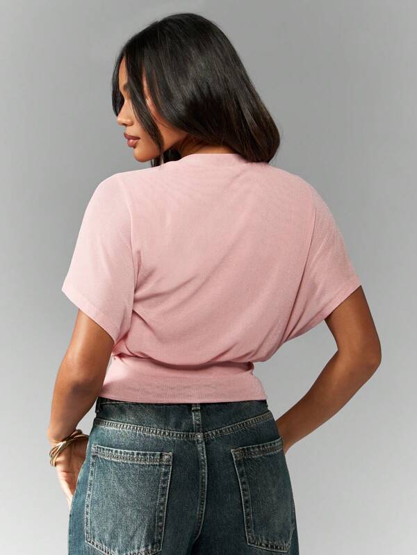 Missguided MISSGUIDED Lightweight Mesh Cinched Waist T-Shirt