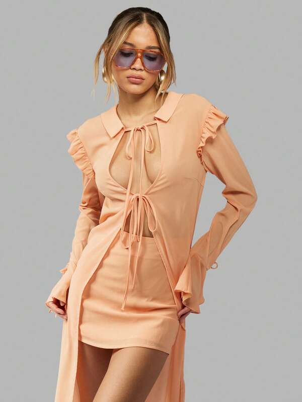 Missguided MISSGUIDED Lightweight Two-Piece Maxi Shirt Cover-Up Mini Dress Set