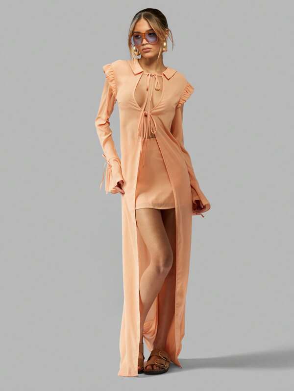 missguided MISSGUIDED Lightweight Two-Piece Maxi Shirt Cover-Up Mini Dress Set