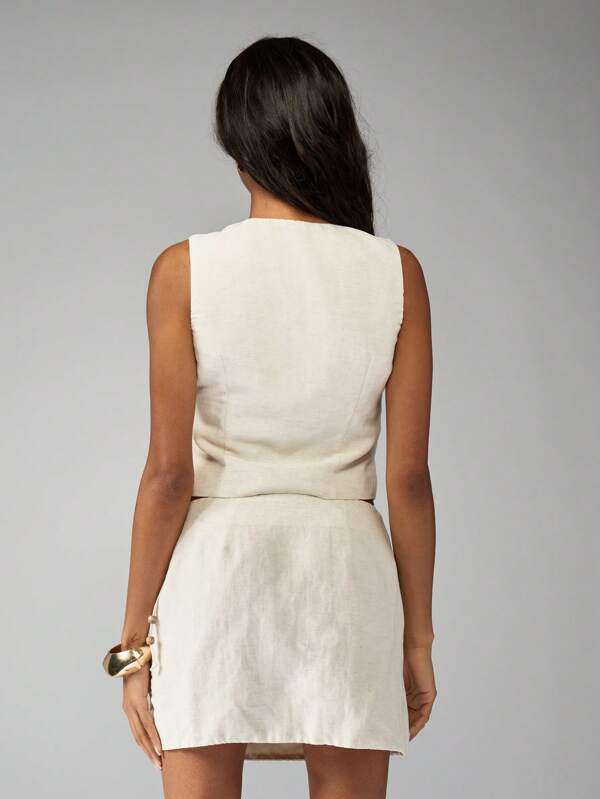 Missguided MISSGUIDED Linen Beaded Crop Top And Midi Skirt Two-Piece Set
