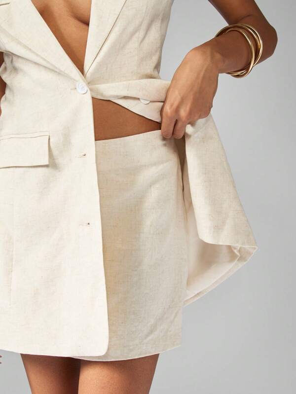 Missguided MISSGUIDED Linen Blend Sleeveless Blazer Mini Skirt Co Ord Two-Piece Outfits