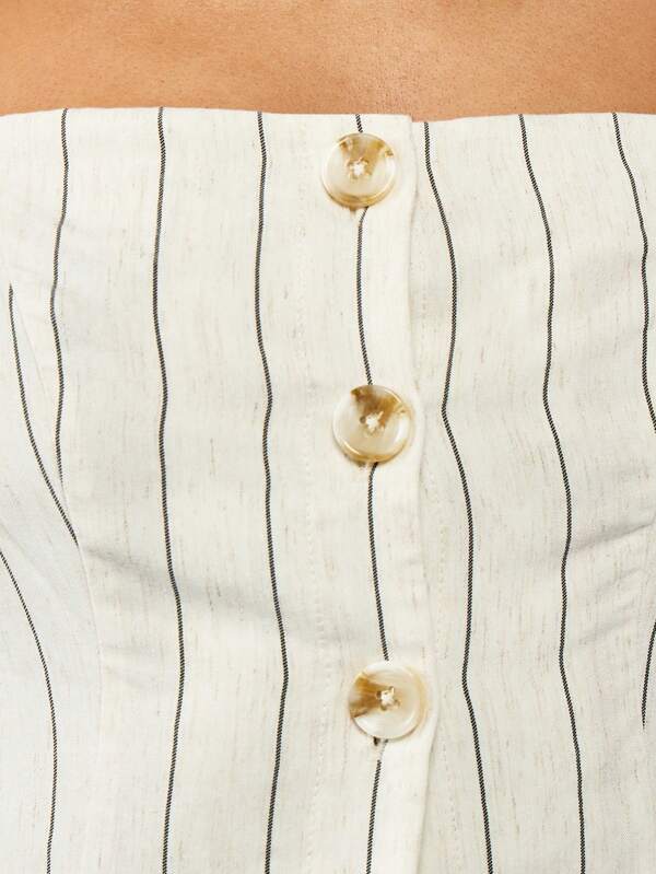 Missguided MISSGUIDED Linen Blend Striped Button-Front Cropped Tank