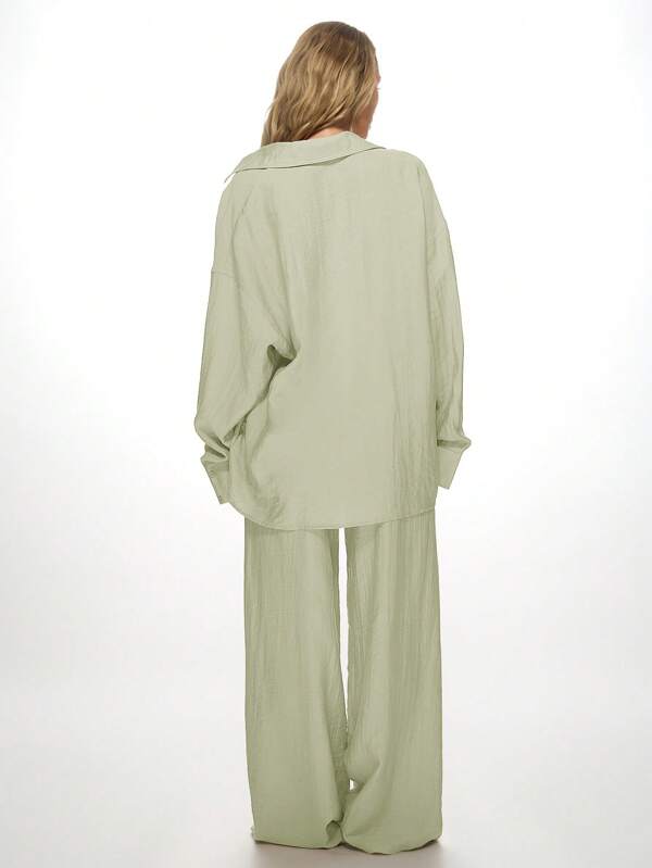 Missguided MISSGUIDED Linen Breathable Loose Shirt Palazzo Pants Set