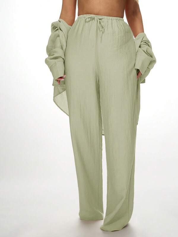 Missguided MISSGUIDED Linen Breathable Loose Shirt Palazzo Pants Set