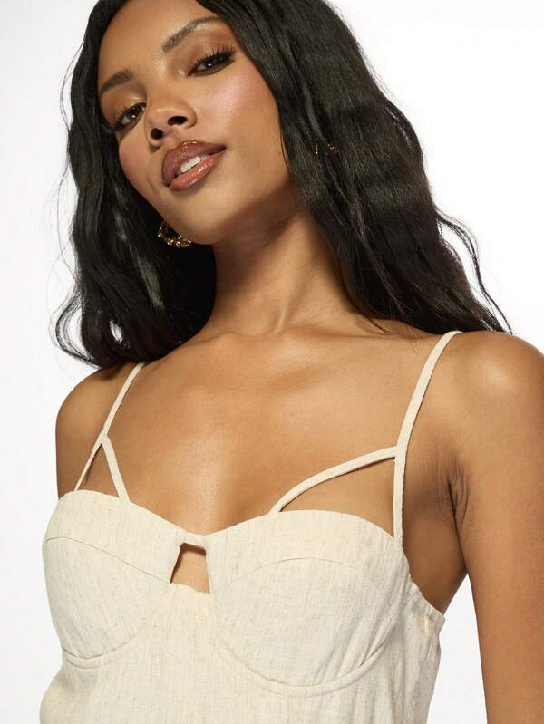 Missguided MISSGUIDED Linen Bustier Corset Detail Mini Dress