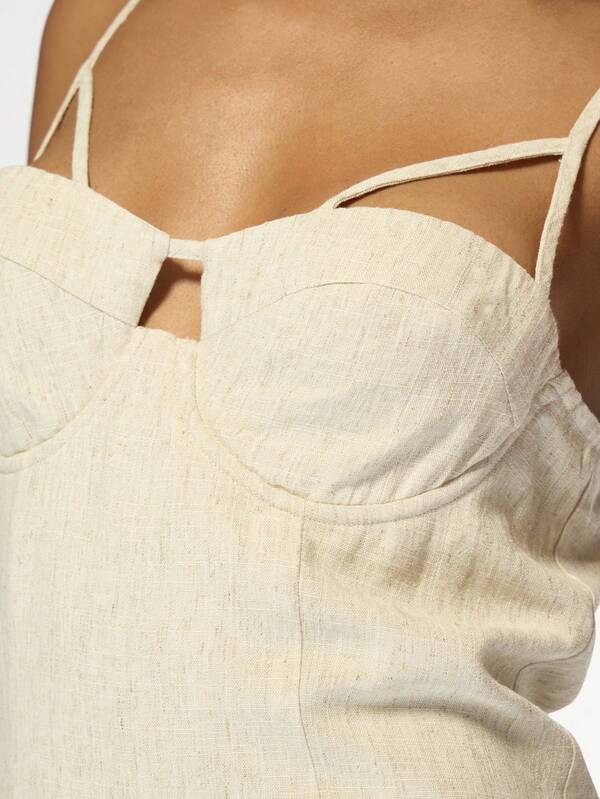 Missguided MISSGUIDED Linen Bustier Corset Detail Mini Dress