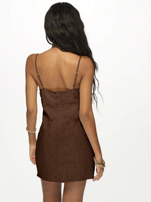 Missguided MISSGUIDED Linen Bustier Cutout Spaghetti Strap Bodycon Mini Dress
