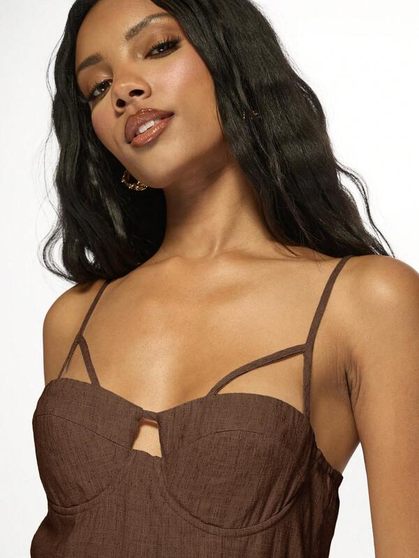 Missguided MISSGUIDED Linen Bustier Cutout Spaghetti Strap Bodycon Mini Dress