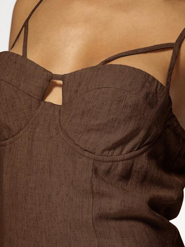 Missguided MISSGUIDED Linen Bustier Cutout Spaghetti Strap Bodycon Mini Dress