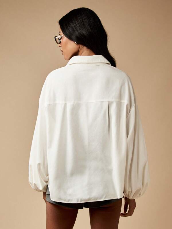 Missguided MISSGUIDED Linen Button Down Blouse With Balloon Sleeves And Collar