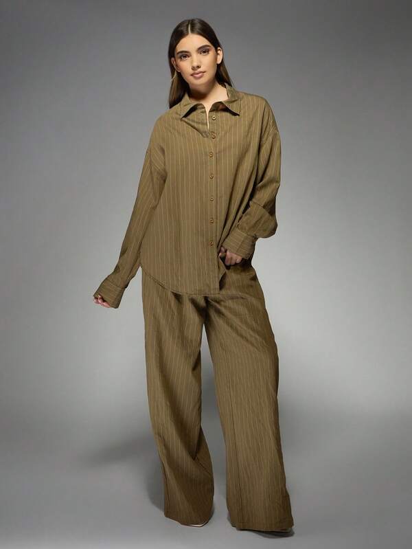 missguided MISSGUIDED Linen Button Down Shirt And Wide Leg Trousers Coordinates