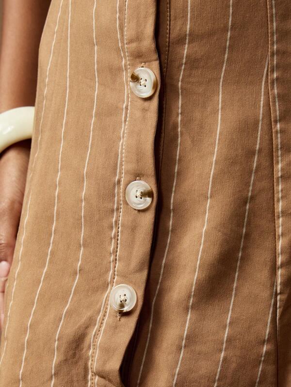 Missguided MISSGUIDED Linen Button Front Mini Dress With Tie Back