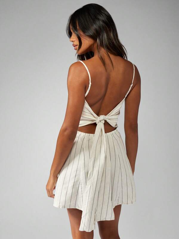 Missguided MISSGUIDED Linen Button Front Pinstripes Spaghetti Strap Cami Fitted Mini Dress