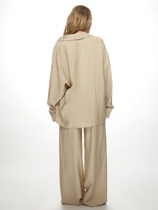 Missguided MISSGUIDED Linen Casual Elegant Oversized Shirt Palazzo Pants Outfit