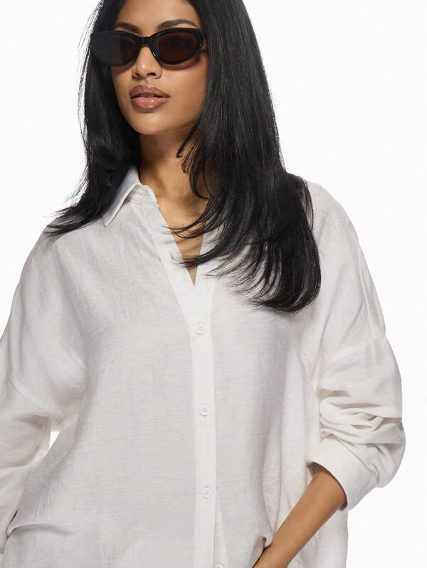 Missguided MISSGUIDED Linen Coordinated Button-Down Shirt Shorts Two Piece